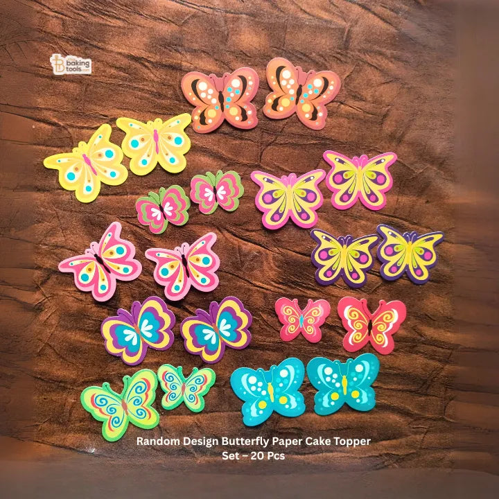 Random Design Butterfly Paper Cake Topper Set – 20 Pcs